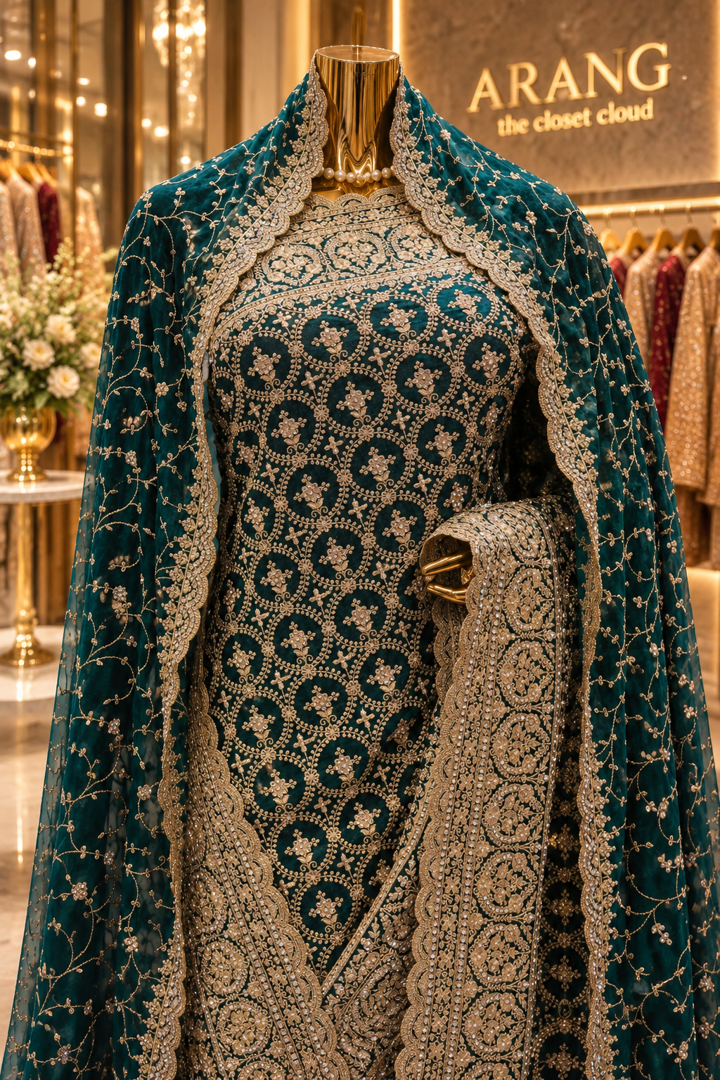 "The Royal Emerald Green" Premium Designer Saree with Veil