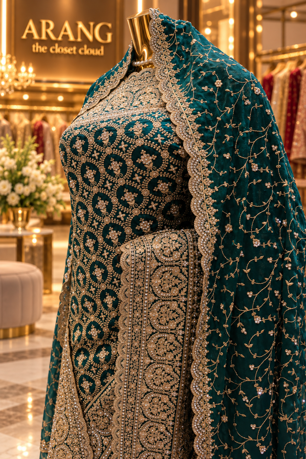 "The Royal Emerald Green" Premium Designer Saree with Veil