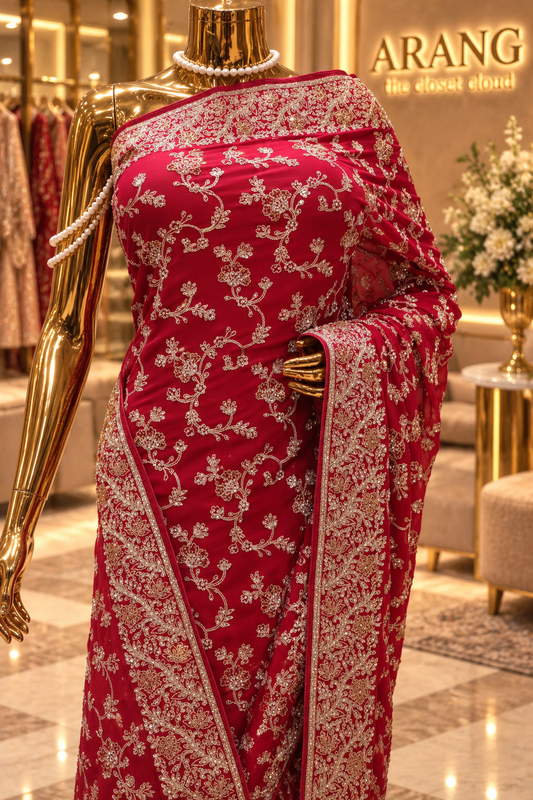 "The Bridal Ruby Red" Premium Designer Saree