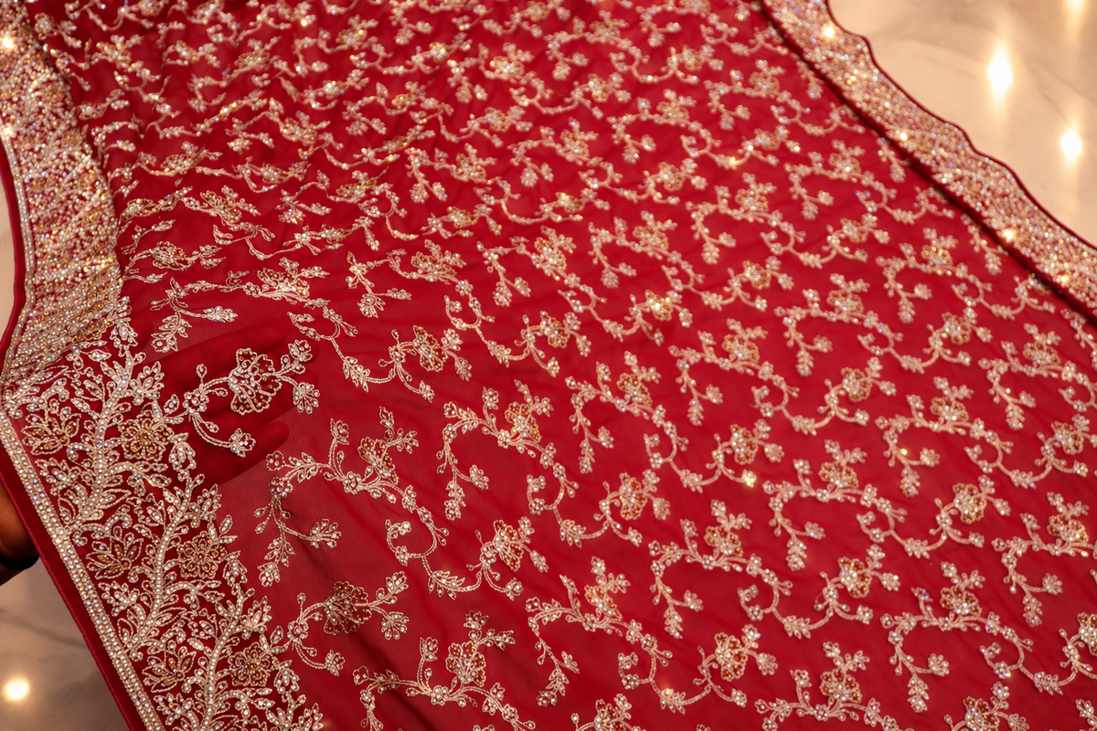 "The Bridal Ruby Red" Premium Designer Saree
