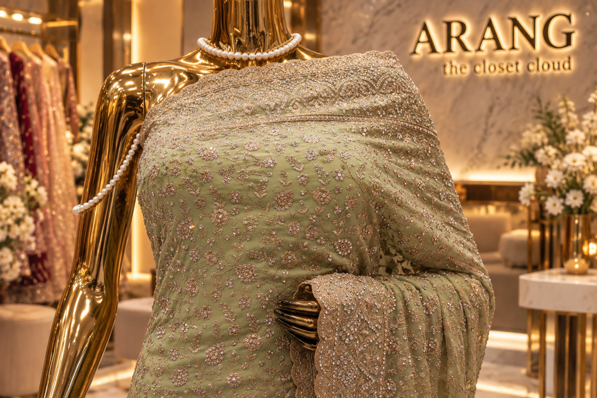 "The Elegant Sage Green" Premium Designer Saree