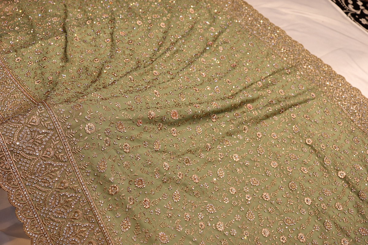 "The Elegant Sage Green" Premium Designer Saree