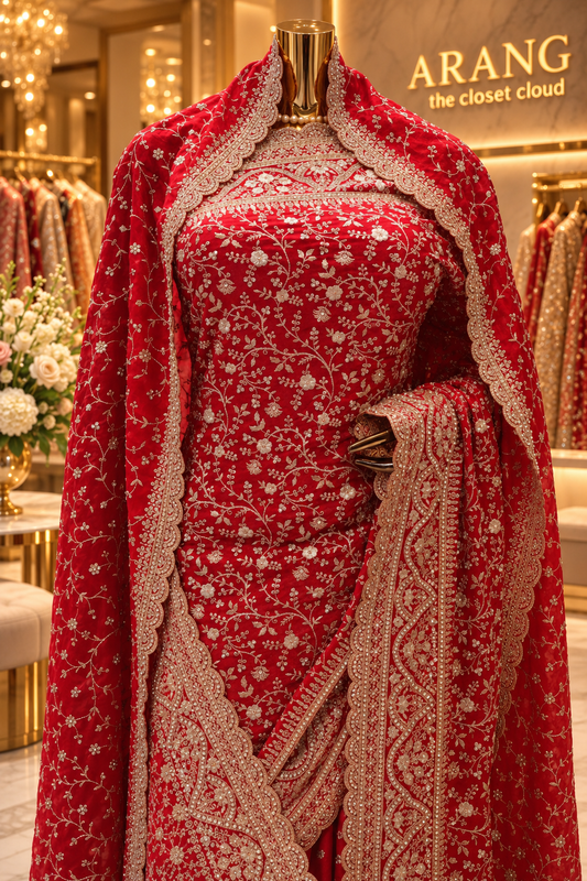 "The Luxury Bridal Red" Premium Designer Saree With Veil