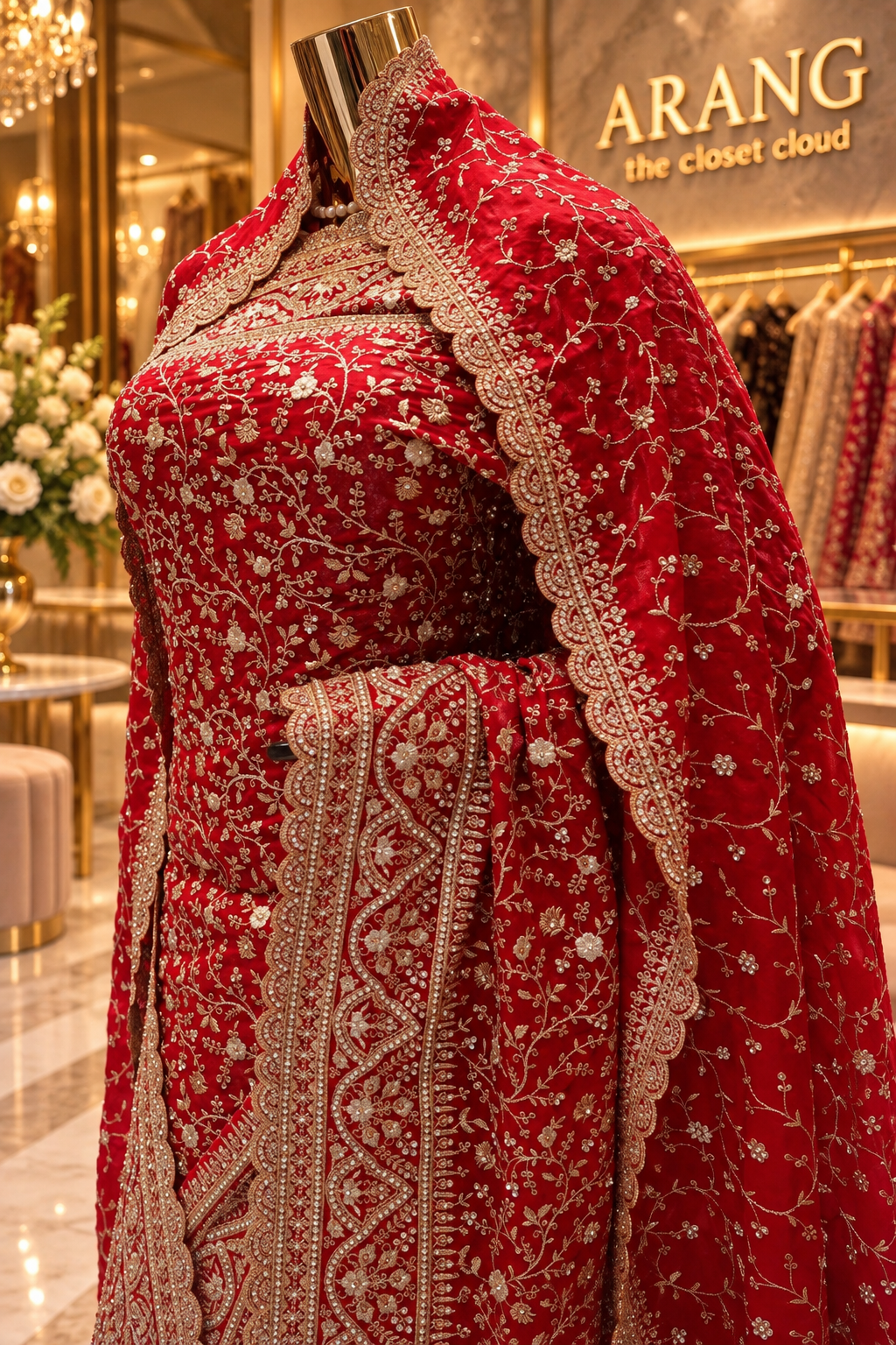 "The Luxury Bridal Red" Premium Designer Saree With Veil