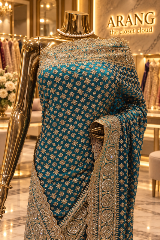 "The Peacock Teal" Premium Designer Saree