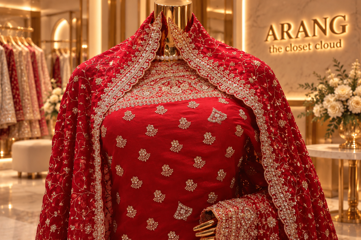"The Luxury Crimson Red" Premium Designer Saree with Veil
