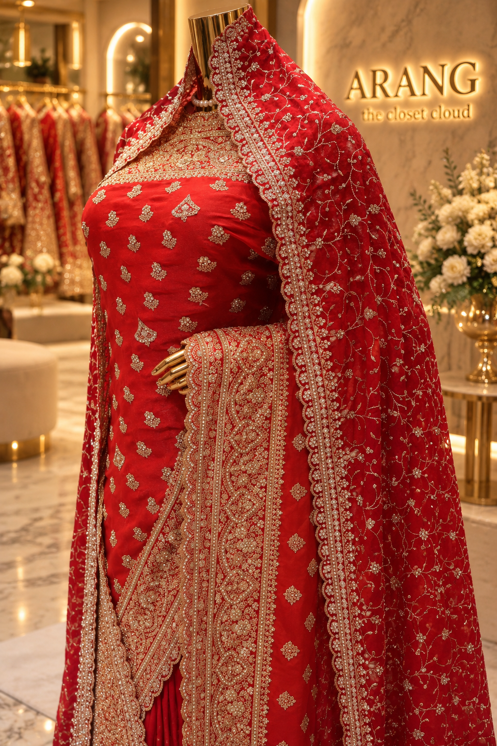 "The Luxury Crimson Red" Premium Designer Saree with Veil