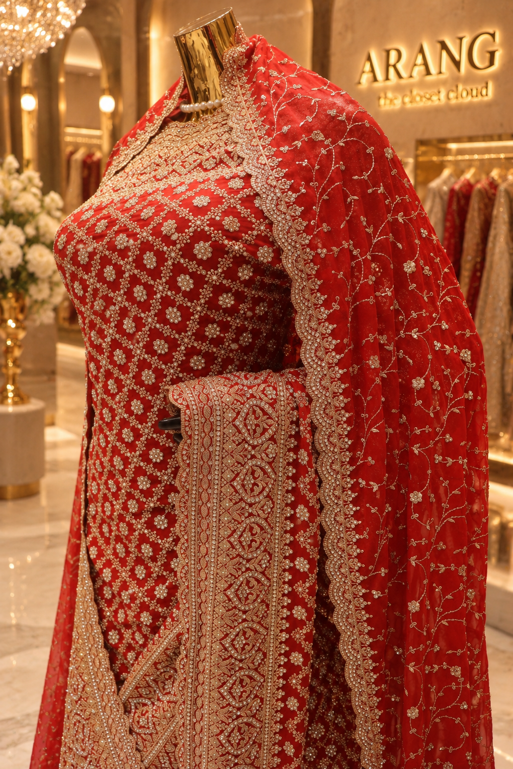 "The Neon Orange" Premium Designer Saree with Veil