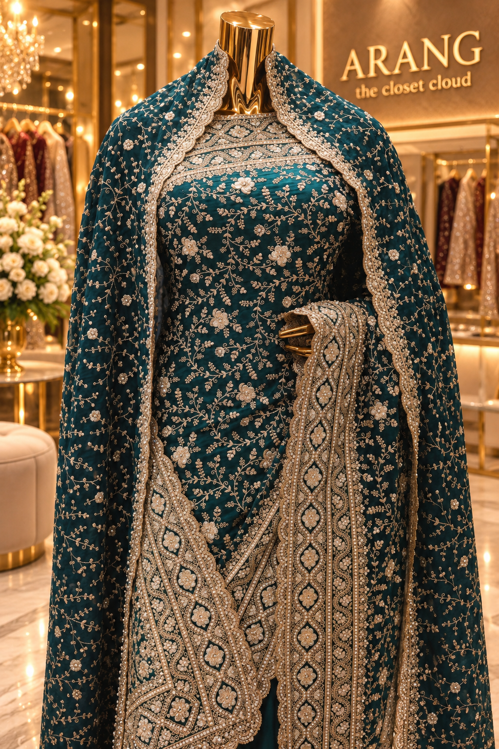 "The Luxury Emerald Green" Premium Designer Saree With Veil