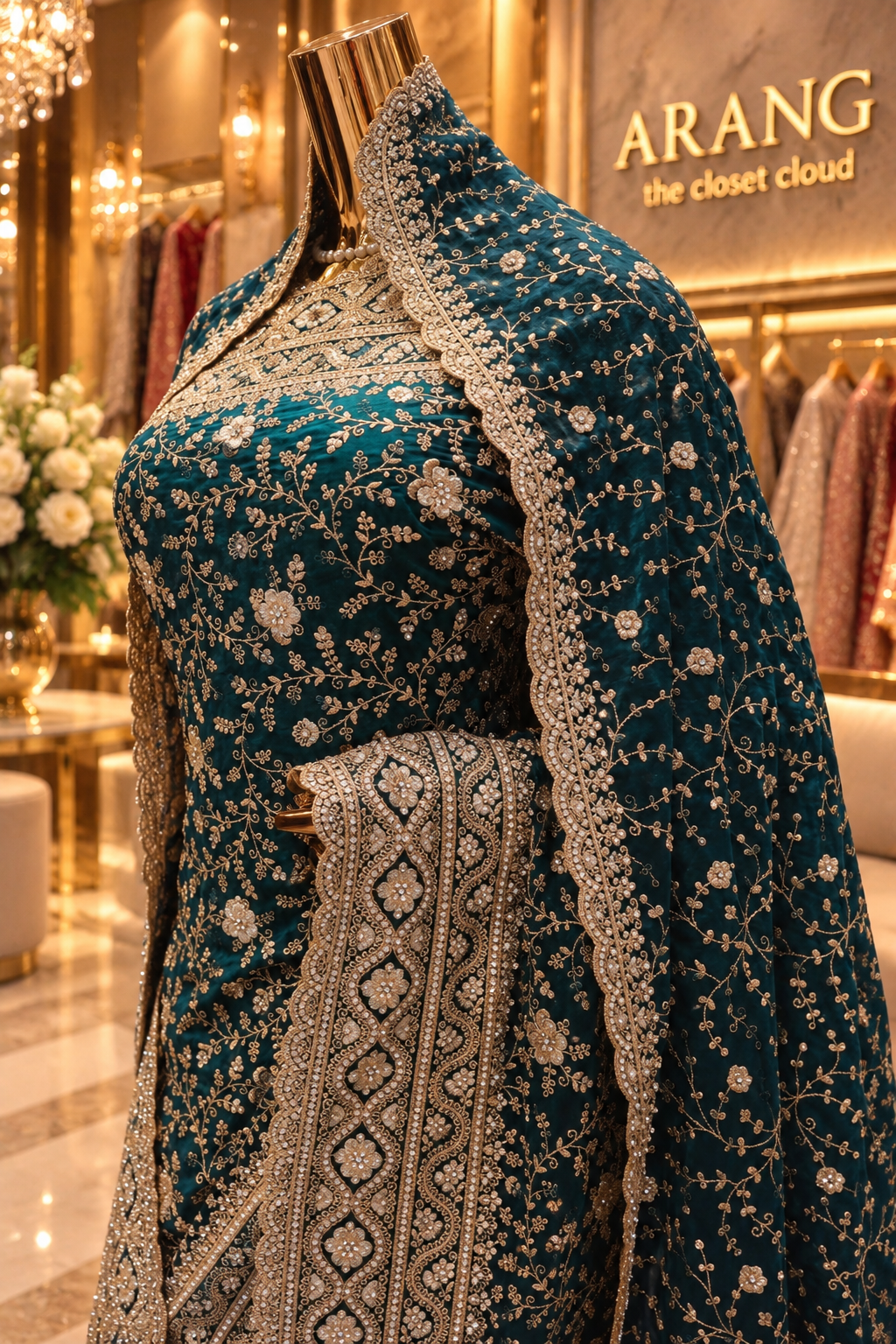 "The Luxury Emerald Green" Premium Designer Saree With Veil