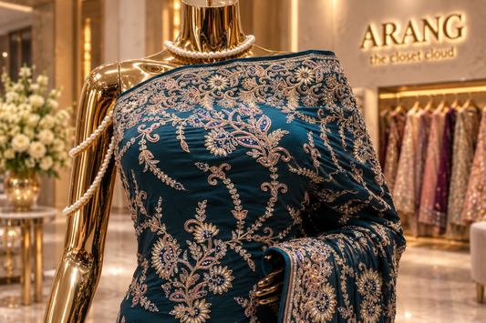 "The Regal Peacock Teal" Premium Wedding Wear Saree