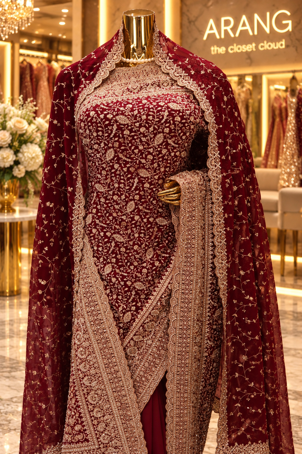 "The Luxury Deep Maroon" Premium Bridal Saree with Veil