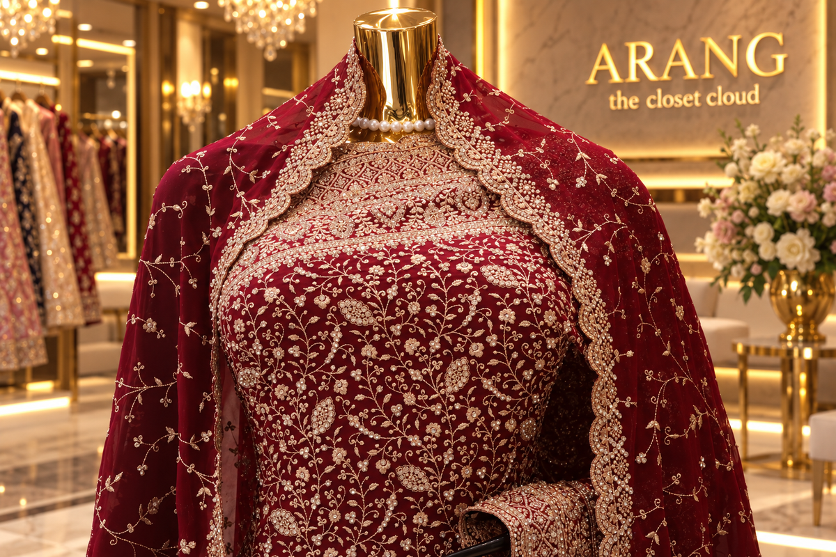 "The Luxury Deep Maroon" Premium Bridal Saree with Veil