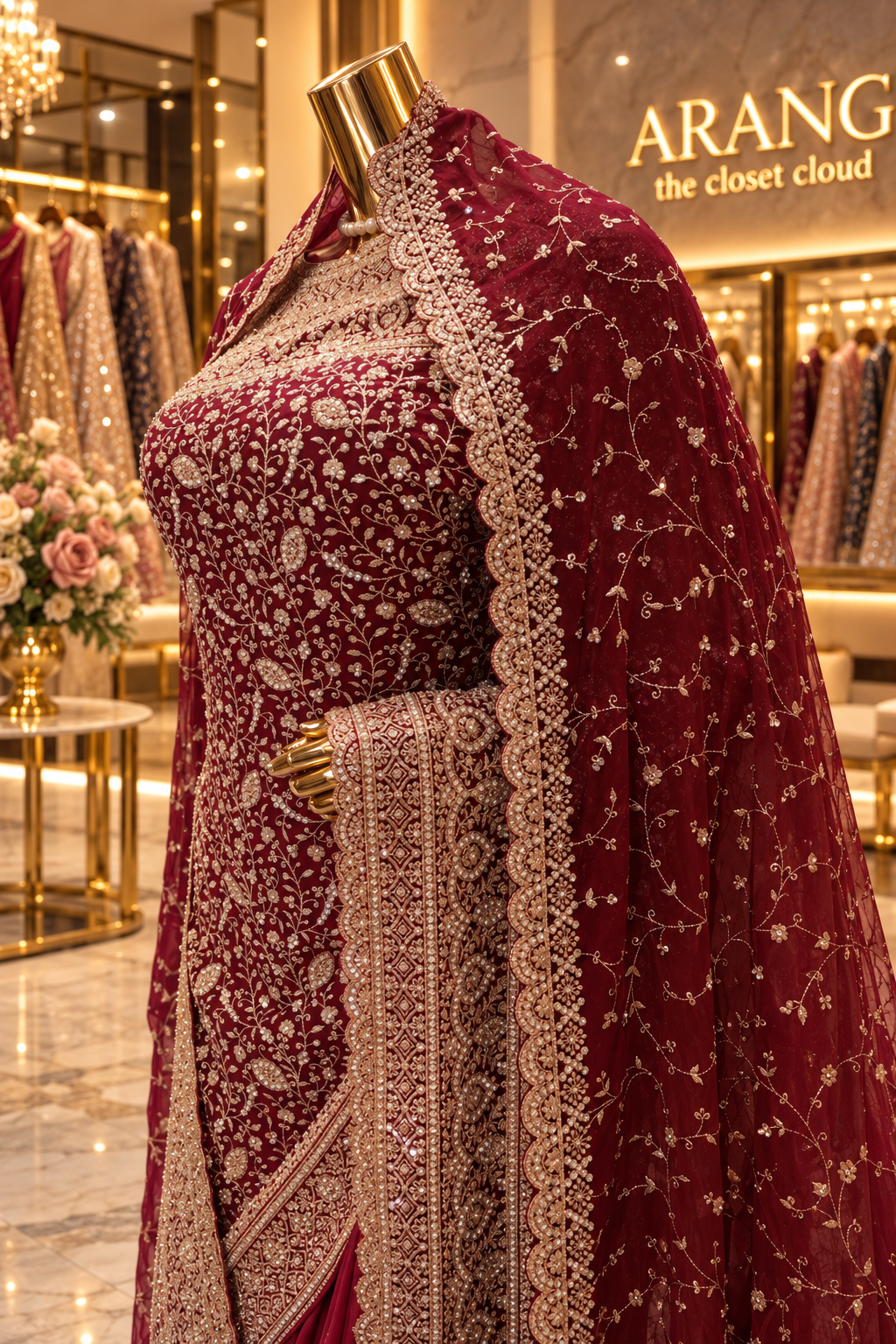 "The Luxury Deep Maroon" Premium Bridal Saree with Veil