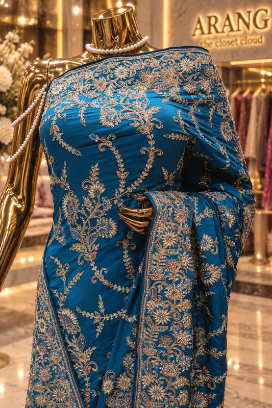 “The Cerulean Blue" Luxurious Wedding Wear Saree