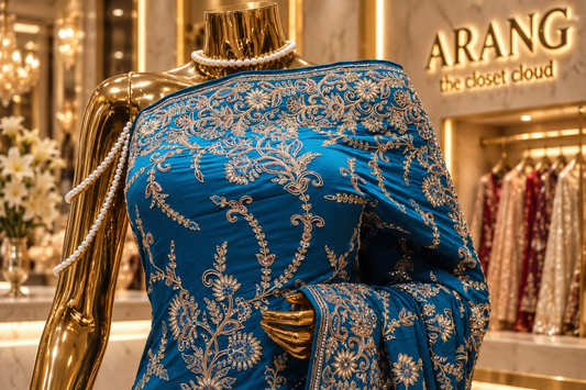 “The Cerulean Blue" Luxurious Wedding Wear Saree
