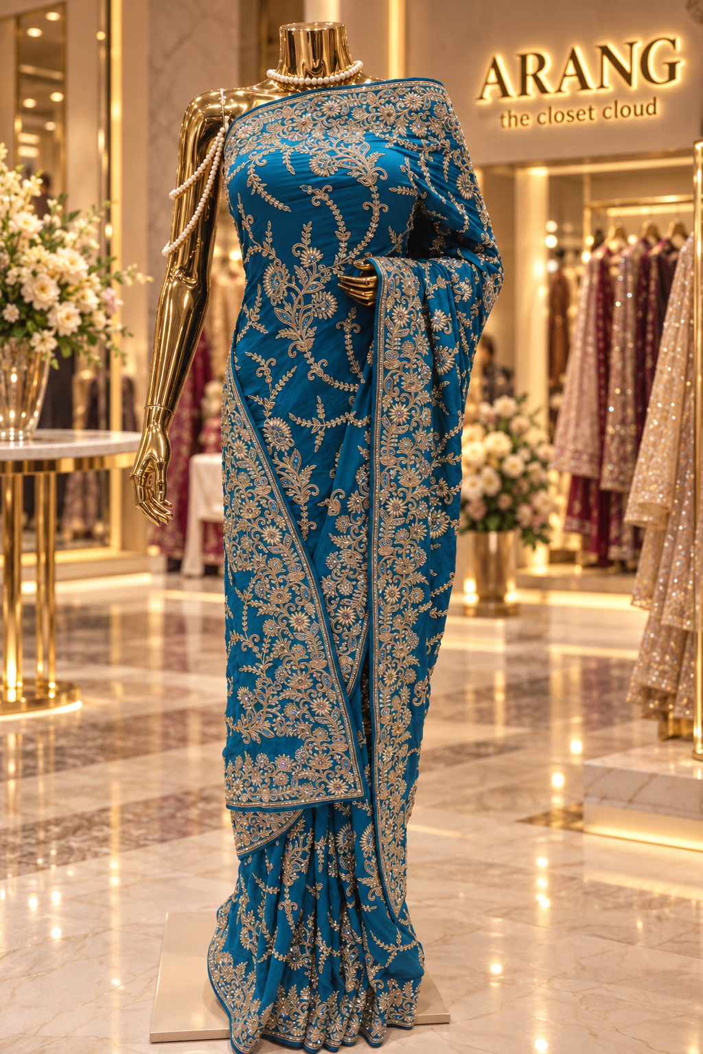 “The Cerulean Blue" Luxurious Wedding Wear Saree