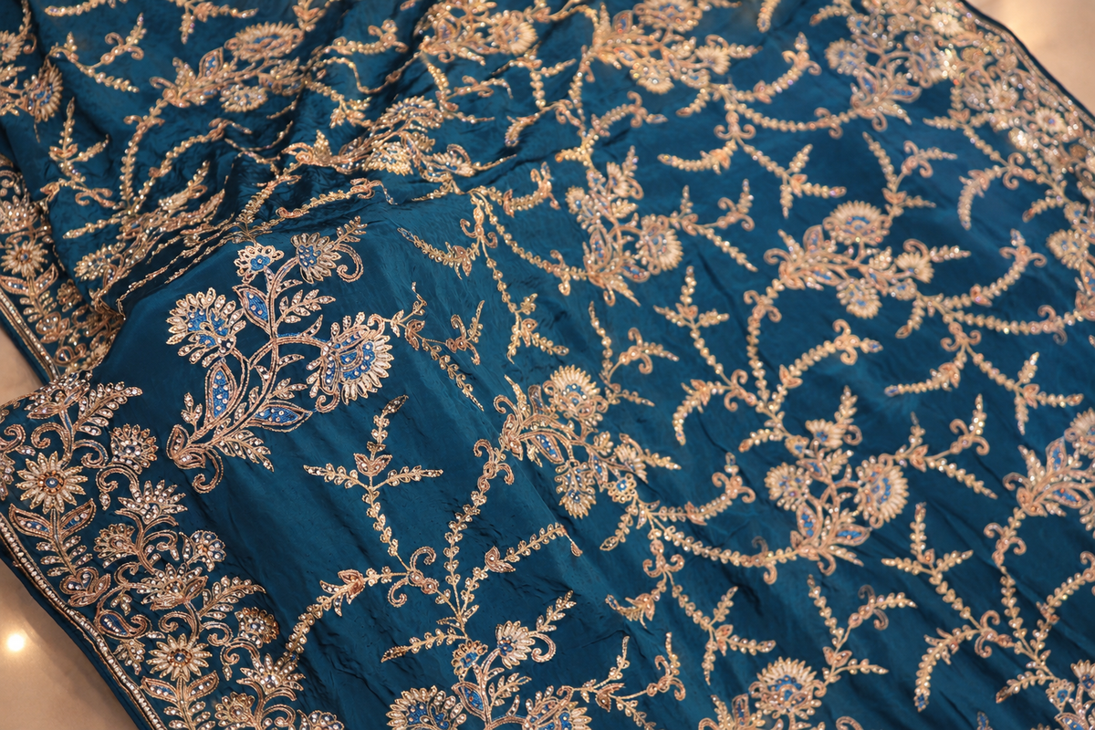“The Cerulean Blue" Luxurious Wedding Wear Saree