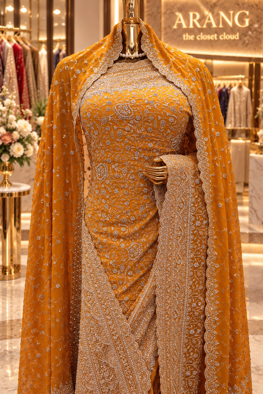 "The Royal Yellow" Premium Designer Saree with Veil