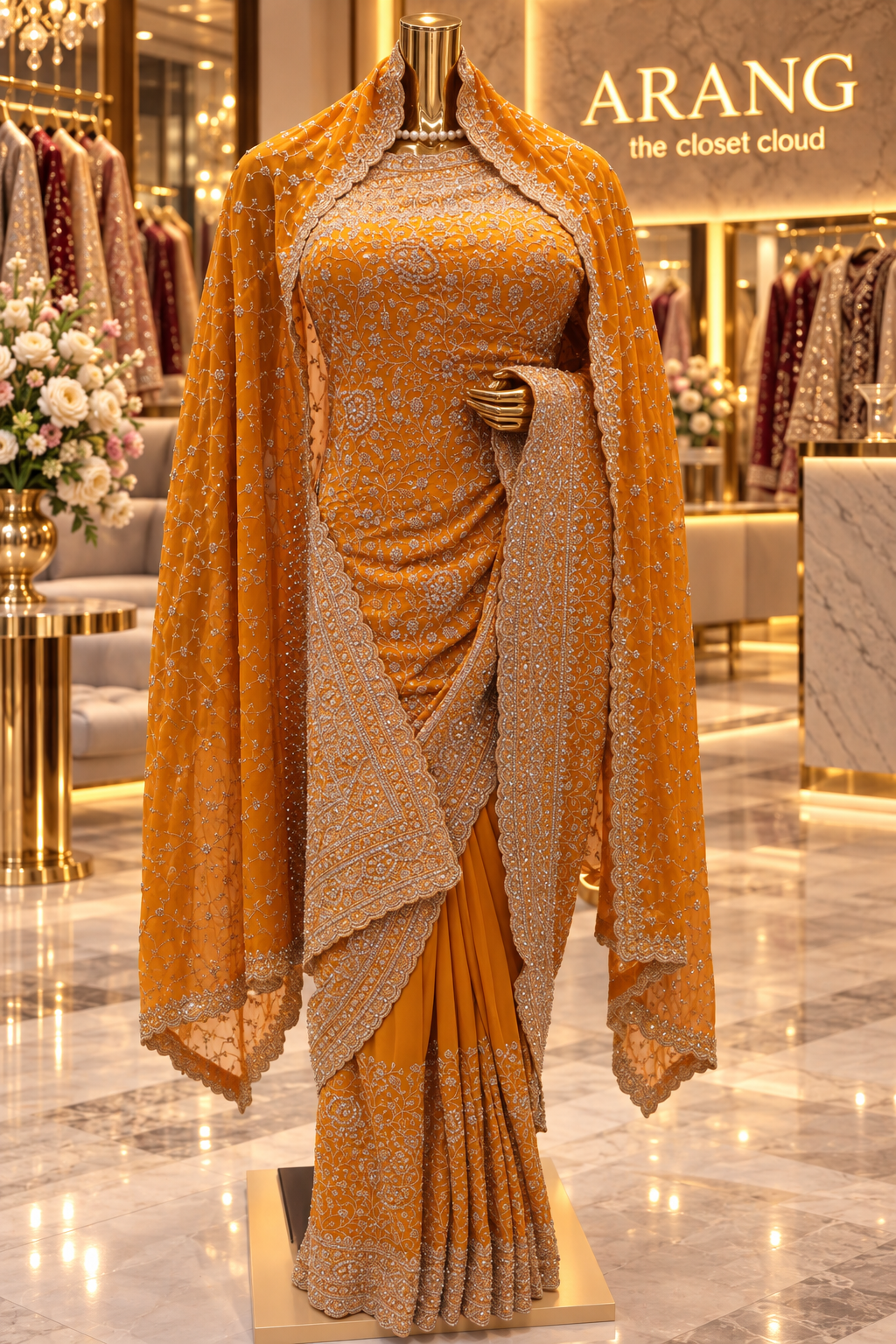 "The Royal Yellow" Premium Designer Saree with Veil