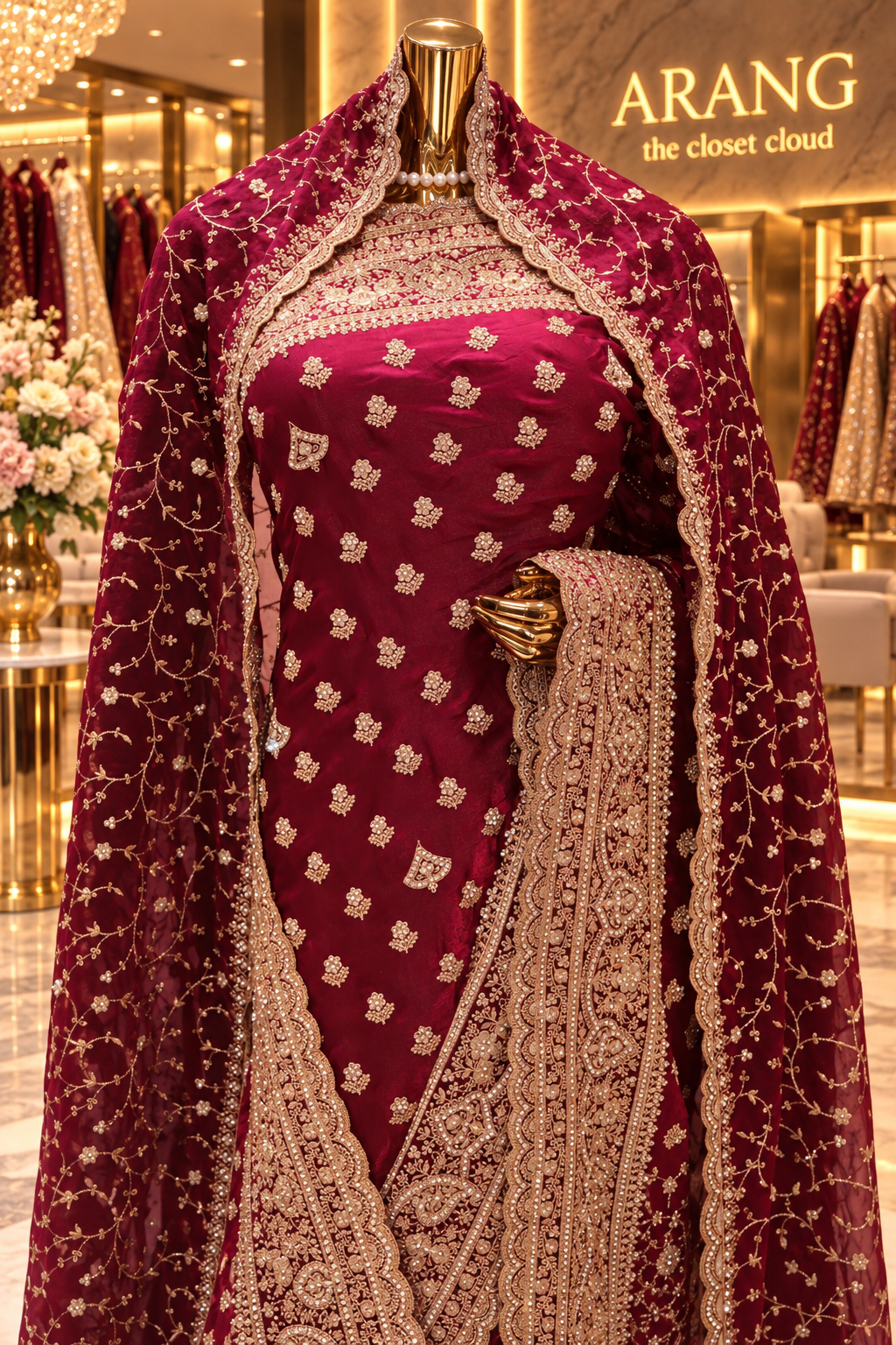 "The Luxury Royal Wine" Premium Designer Saree with Veil