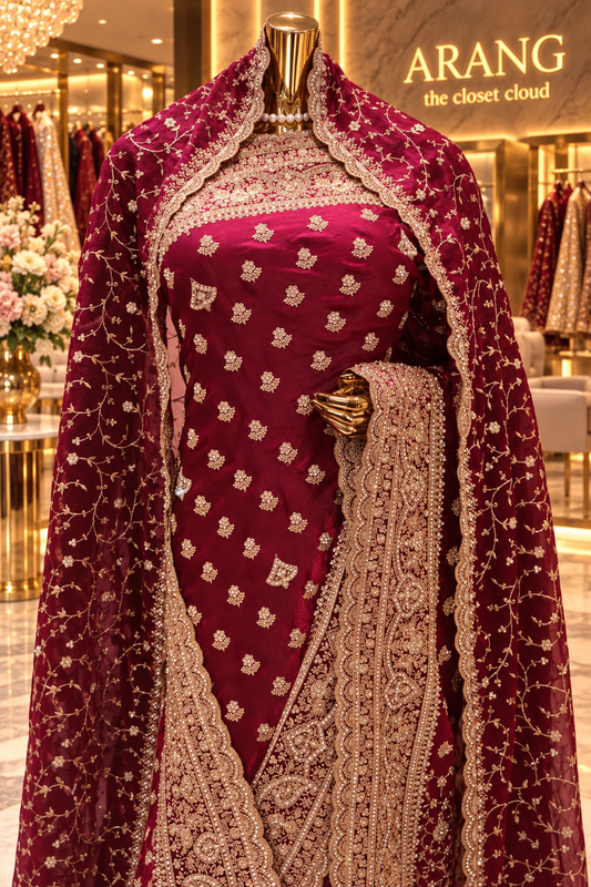 "The Luxury Royal Wine" Premium Designer Saree with Veil