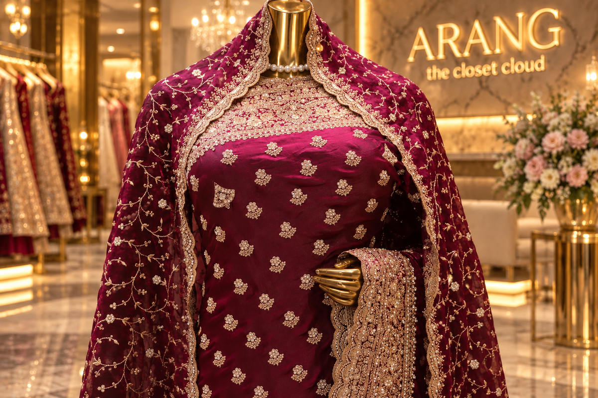 "The Luxury Royal Wine" Premium Designer Saree with Veil