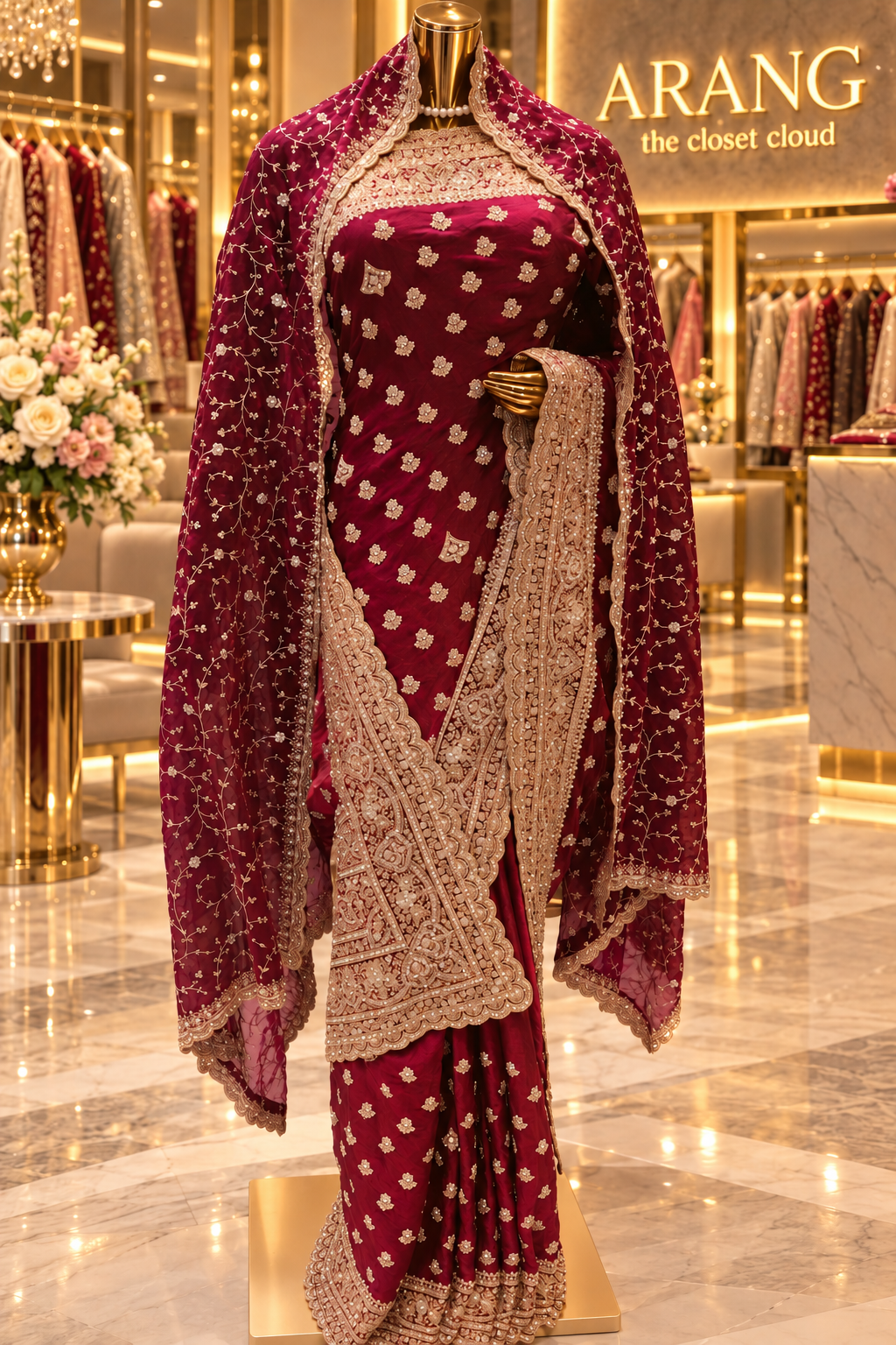 "The Luxury Royal Wine" Premium Designer Saree with Veil
