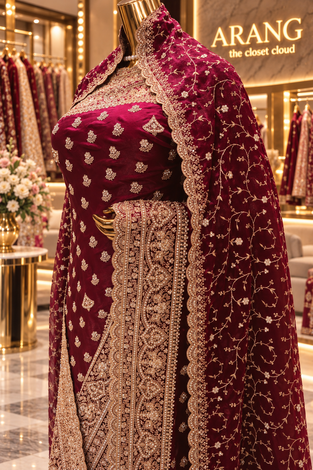 "The Luxury Royal Wine" Premium Designer Saree with Veil