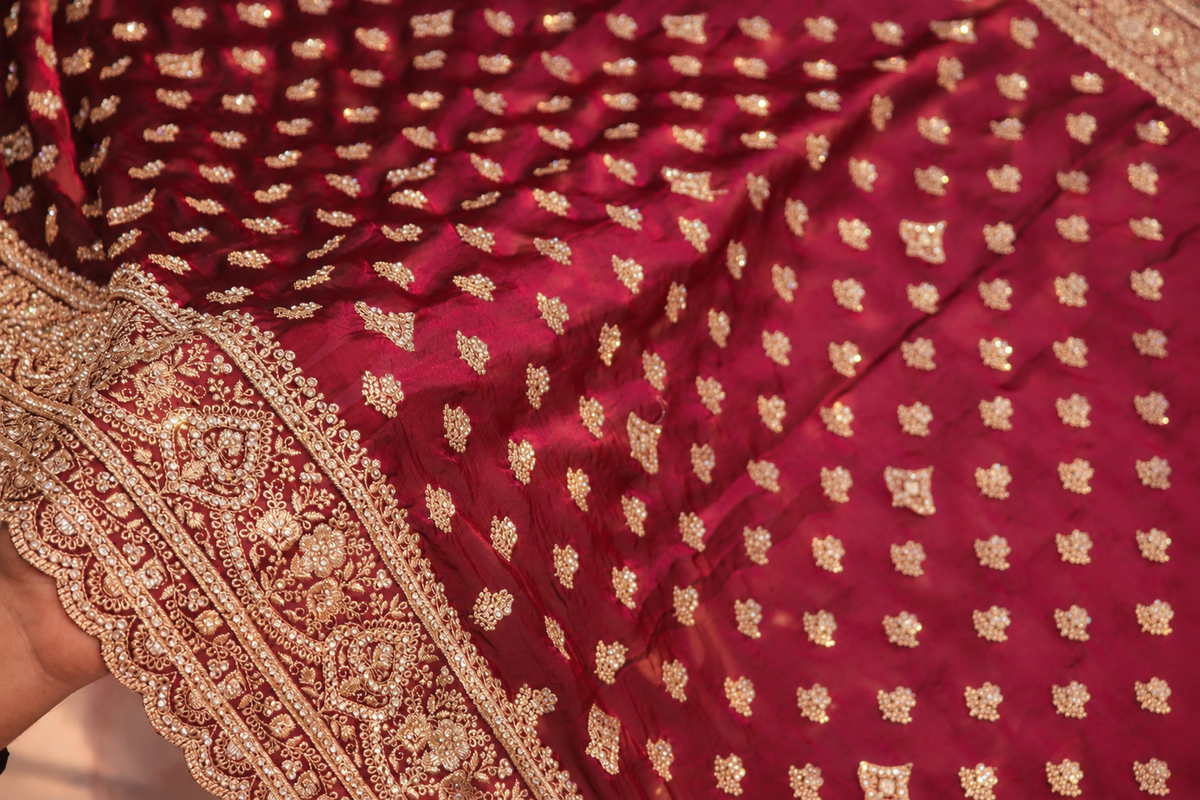 "The Luxury Royal Wine" Premium Designer Saree with Veil