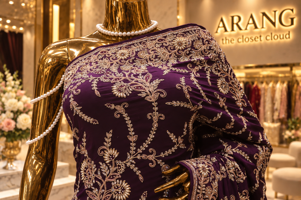 “The Plum Purple " Luxurious Wedding Wear Saree