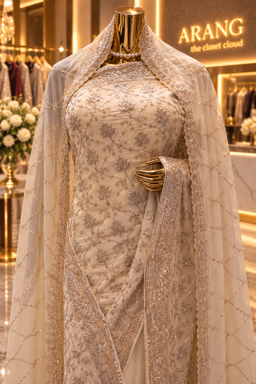 "The Ivory White" Premium Designer Saree with Veil