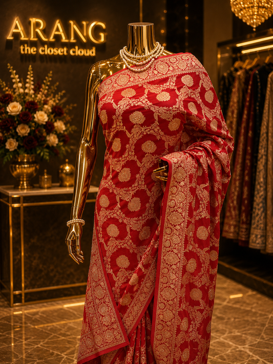 "The Maharani Crimson" Banarasi Chiffon Saree