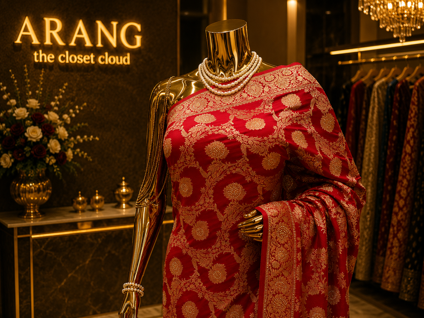 "The Maharani Crimson" Banarasi Chiffon Saree