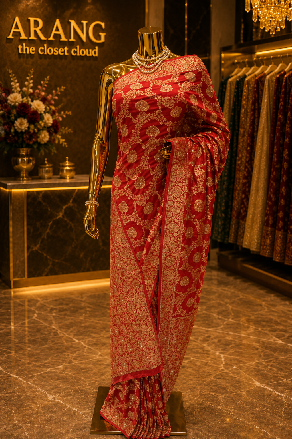 "The Maharani Crimson" Banarasi Chiffon Saree