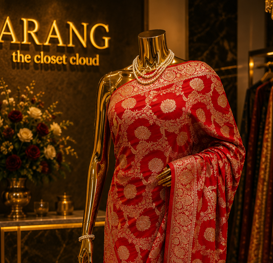 "The Maharani Crimson" Banarasi Chiffon Saree