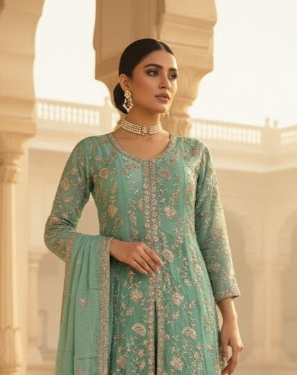 The Designer Double Shade Front Open Style Ready to Wear Dress