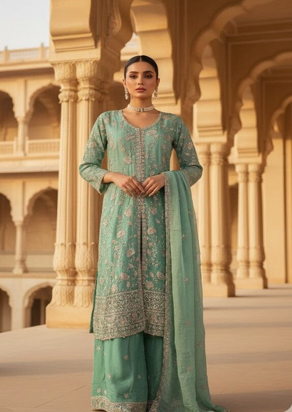 The Designer Double Shade Front Open Style Ready to Wear Dress