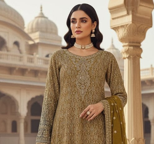 The Designer Luxury Double Shade Frock Style Ready to Wear Dress