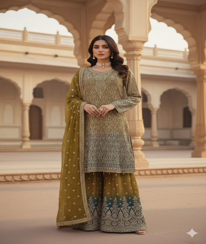 The Designer Luxury Double Shade Frock Style Ready to Wear Dress