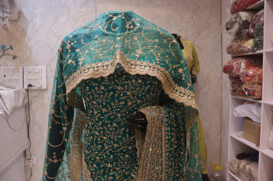 "The Zirconium Green" Premium Bridal Saree With Veil