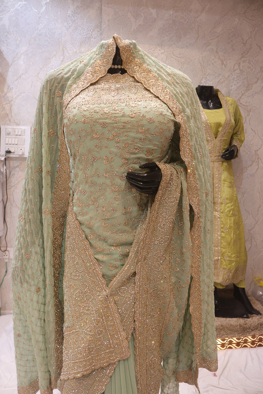 "The Bridal Mint Green" Designer Saree with Stunning Veil