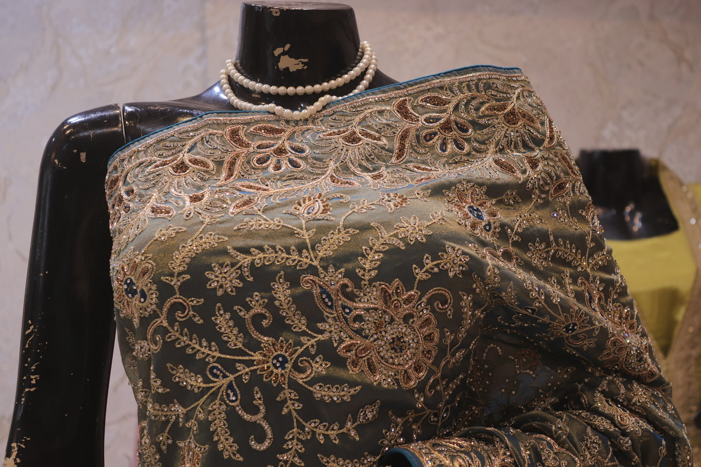 “The Antique Olive Gold" Luxurious wedding Wear Saree