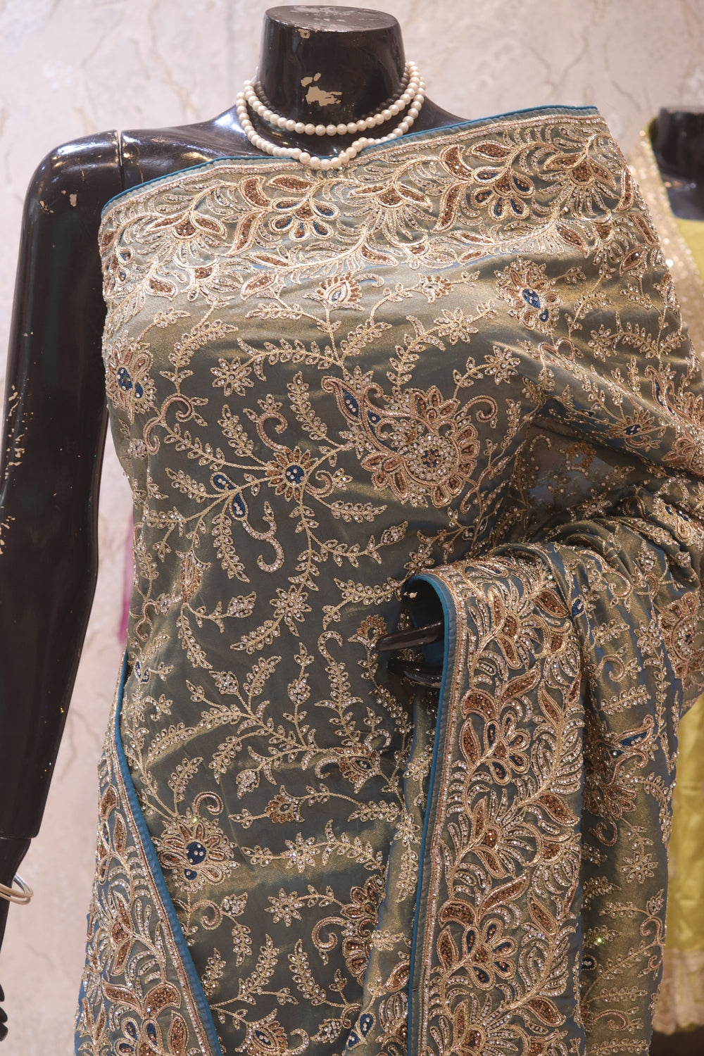 “The Antique Olive Gold" Luxurious wedding Wear Saree