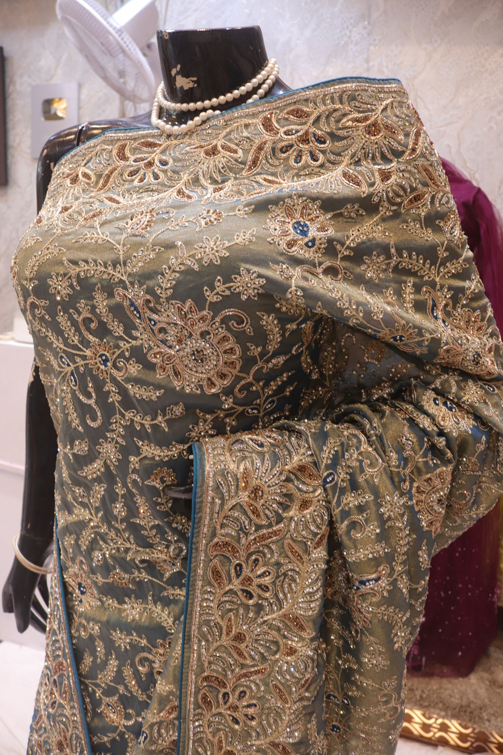 “The Antique Olive Gold" Luxurious wedding Wear Saree