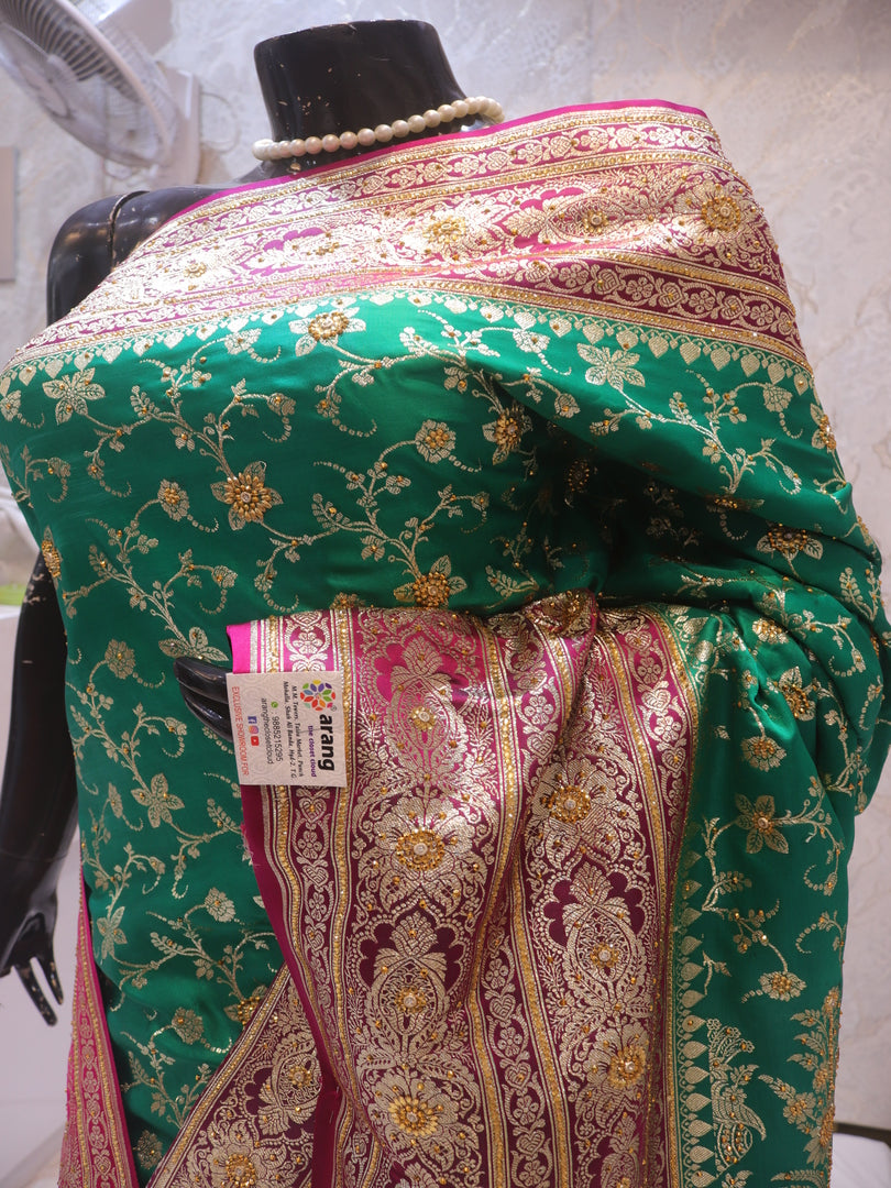 “The Persian Green Duet” Premium Banarasi Silk Saree