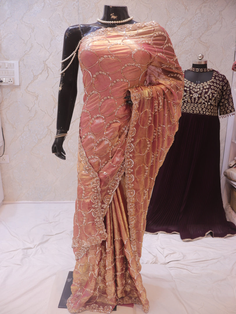 “The Golden Pink” Premium Designer Saree