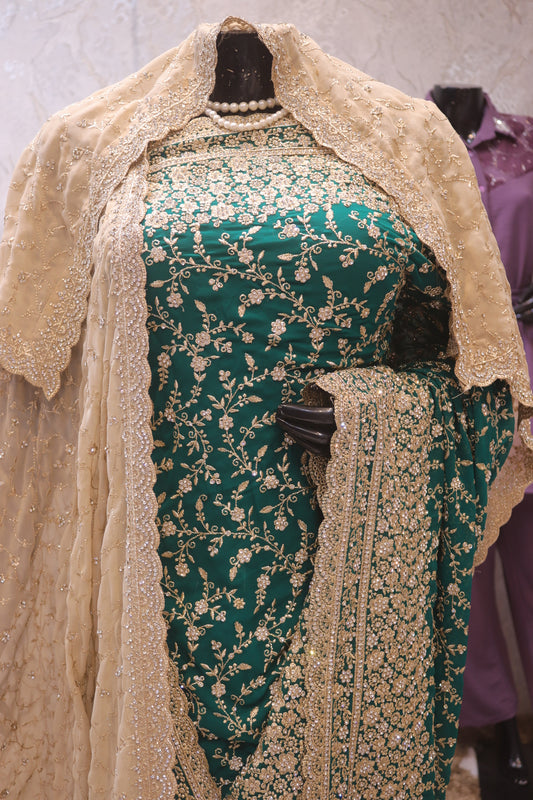 "The Persian Green Duet" Vol 3 Premium Designer Saree with Veil