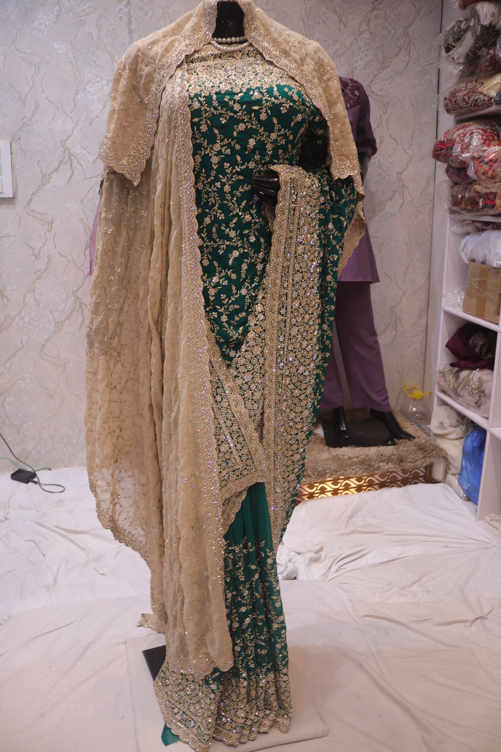 "The Persian Green Duet" Vol 3 Premium Designer Saree with Veil