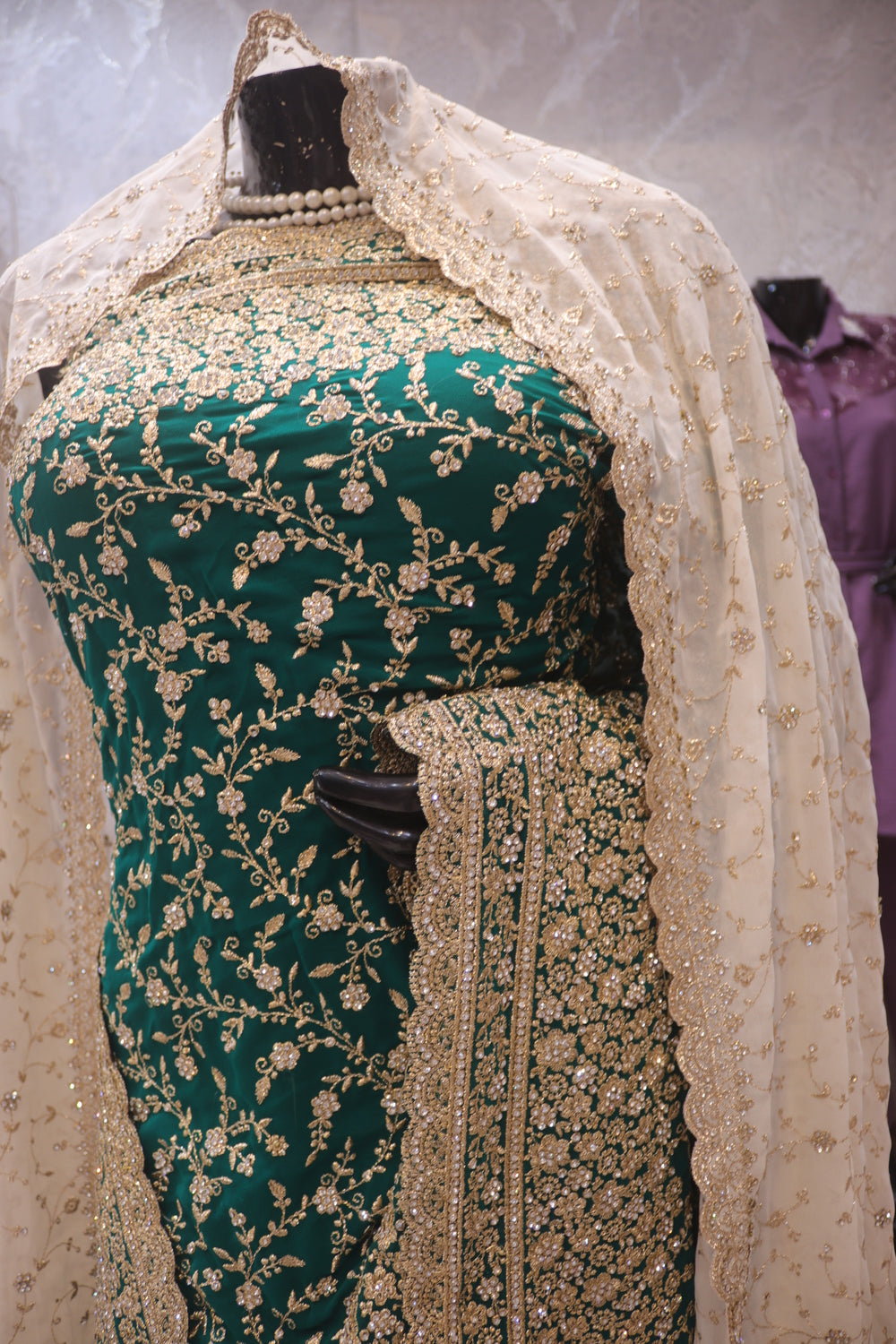 "The Persian Green Duet" Premium Designer Saree with Veil